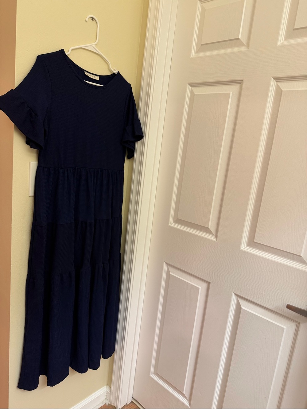 Women's Navy Tiered Maxi Dress with Ruffle Sleeves